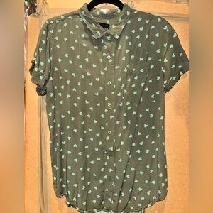 Wildfang Olive Green Heart Print Button-Up Shirt